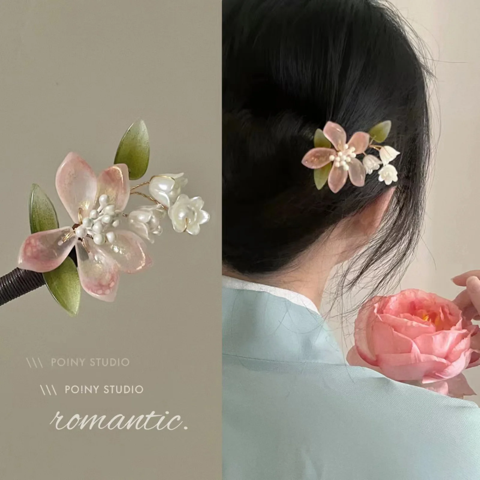 Chinese Style Flower Tassel Hairpin Vintage Wooden Floral Pearl Hair Stick Exquisite Elegant Hair Clip Girls Hair Accessories view 3