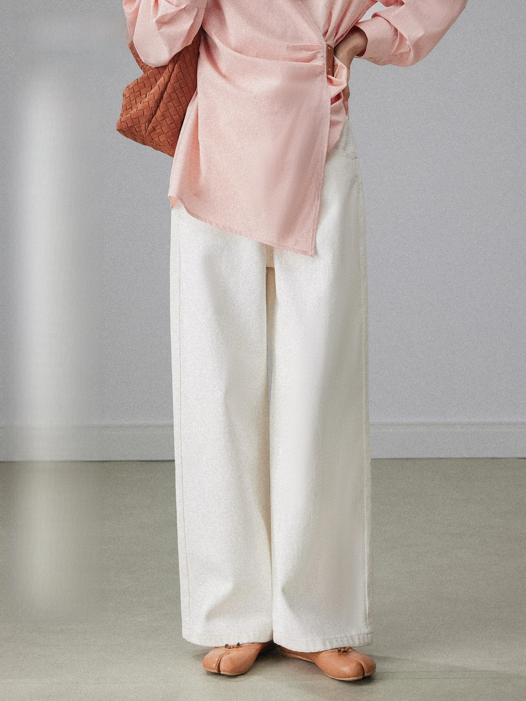 

Белые широкие джинсы женские свободного кроя с высокой талией, повседневные, весна 2026, новые, прямые брюки-клеш