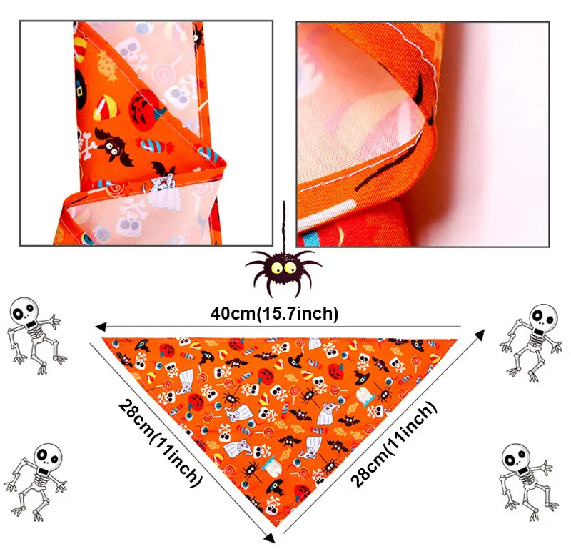 Halloween-Hundebandanas, Hundezubehör für kleine und große Hunde, Katzen, Welpen, Halstuch, Kürbis, Totenkopf, Hunde-Bandana, 1 Stück – Detail 2