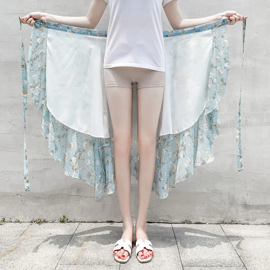 

Юбка-миди с высокой талией, асимметричная, с цветочным принтом, из шифона, для путешествий и пляжа, с защитой от солнца, приталенная, фасон «рыбий хвост», длинная