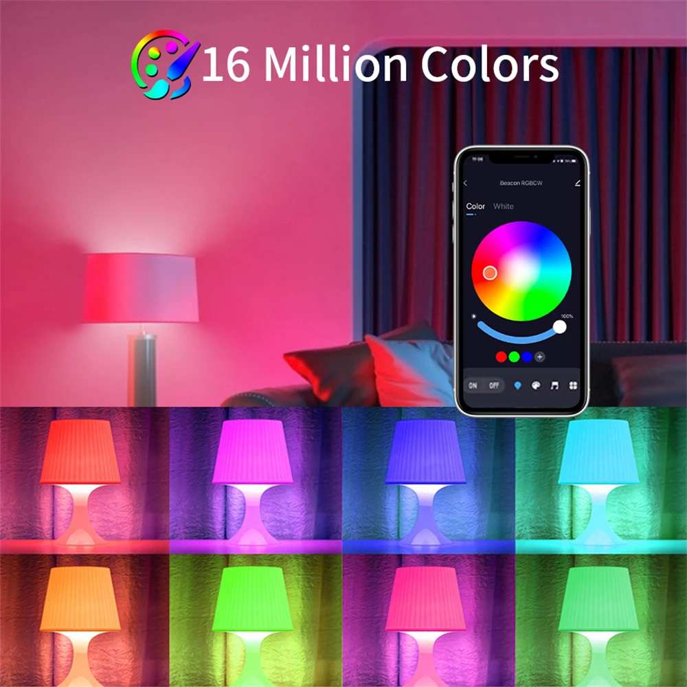 Inteligente RGB Lâmpada LED, Wi-Fi, Bluetooth, Controle Remoto, Cor RGB, Infinitamente Regulável, Alexa, Controle Google APP