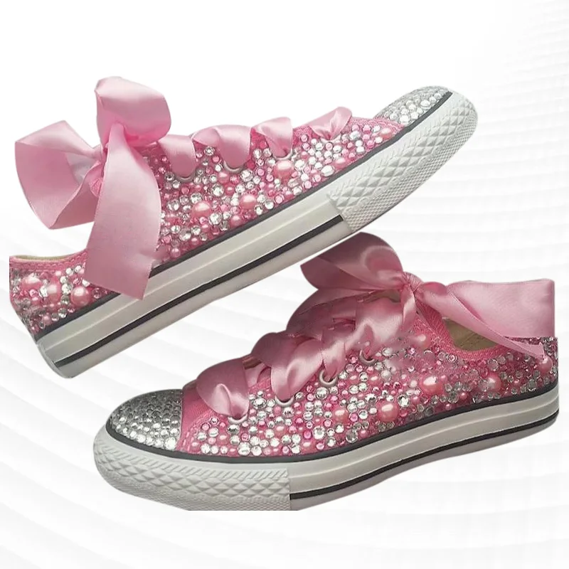 Fashion fashion handmade personalized pink pearl rhinestones design feeling ribbon comfortable parent-child board shoes