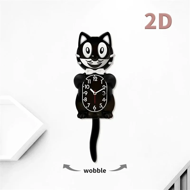 Cartoon Cat Wall Clock Swinging Tail Hanging Quartz Clock For Living Room Nursery Kids Teens Cat Lovers Birthday Christmas Decor