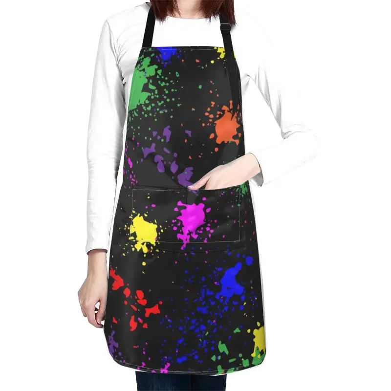 Colorful Paint Splatter Art Apron Unisex Waterproof Stain Resistant Kitchen Cooking Apron with 2 Pockets for BBQ Grill Painting
