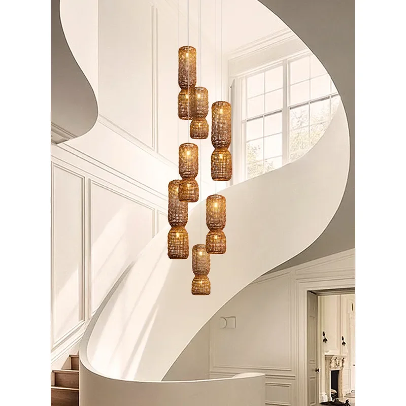 Japanese Wabi Chandelier Zen Retro Pendant Light for Tea Room Loft Staircase Hotel Bar Restaurant Duplex Ceiling Lamp