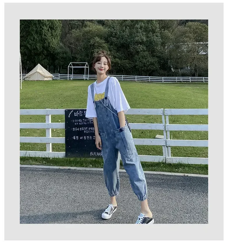 Teenager Older Kid Denim Strap Overalls Maternity Long Pants Women Clothes Prop Belly Jeans Pregnancy Suspender Braced Jumpsuits