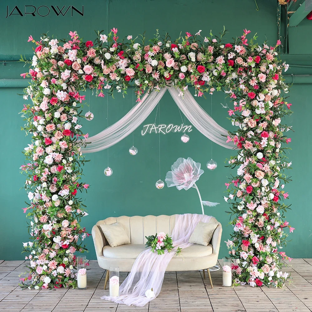 Customized Pink Red Series Rose Greenery Artificial Rose Dahlia Flower Arrangement for Wedding Backdrop Decoration Floral Runner