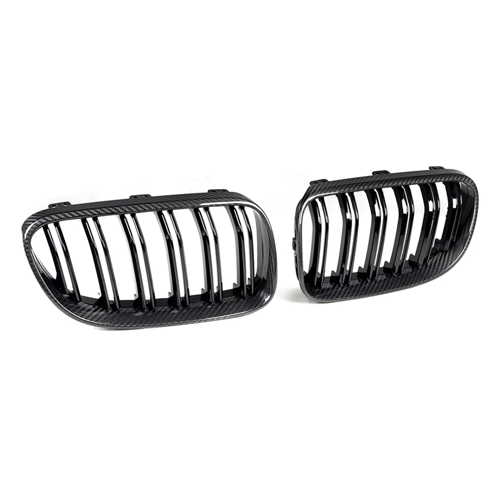 شوايات سباق من ألياف الكربون الجافة الحقيقية لسيارات BMW 3 Series E92 E93 LCI 2010-2013 المصد الأمامي غطاء الكلى مصبغة شريحة مزدوجة #2