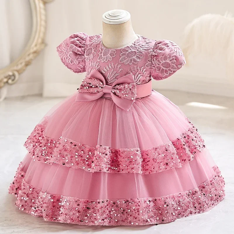 

Cotton Short Sleeve Children Clothing Bridesmaid Dresses Fashion Bow Girls Party Dresses Summer Kids Dresses for Girls 1-6 Years