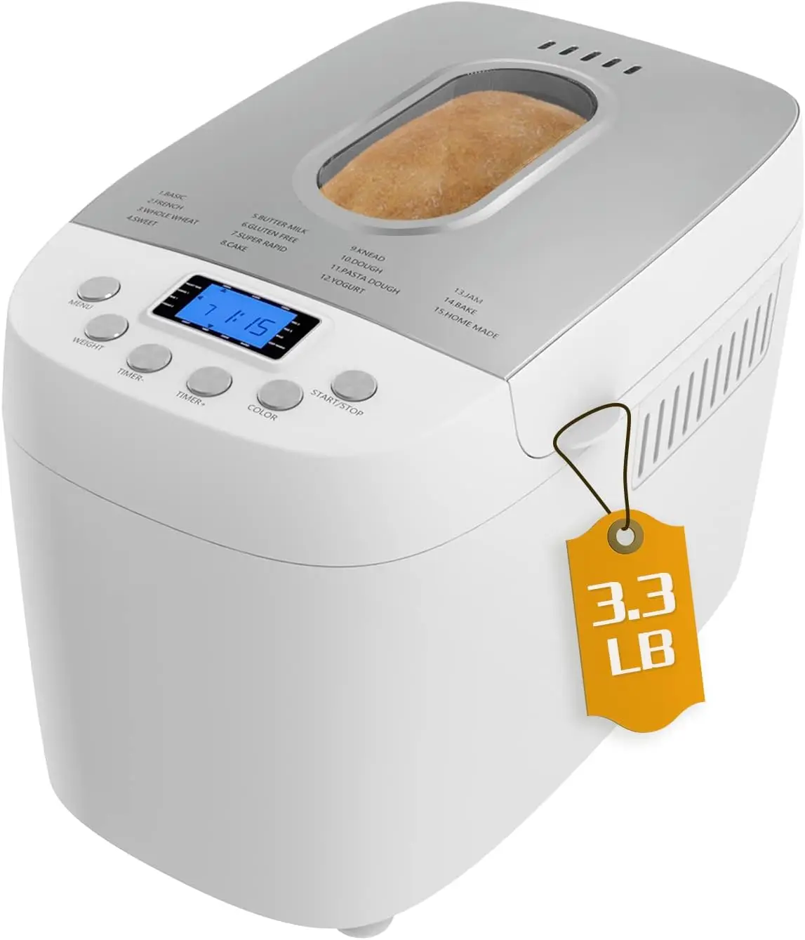 

Davivy Bread Maker Machine 3LB Dough Maker,15-in-1 Automatic Bread Machine Maker with Nonstick Bowl, Jam& Yogurt