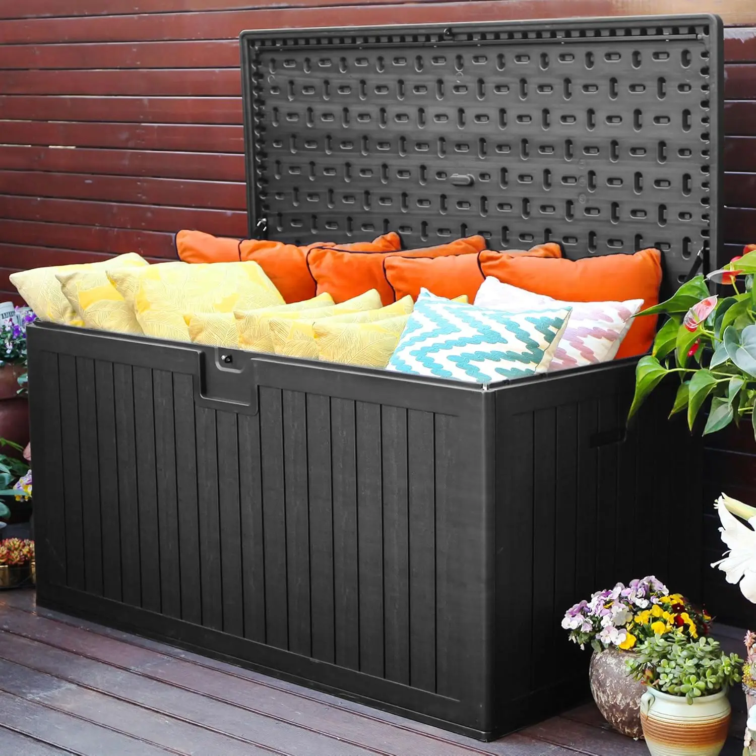 230    Box with Divider  Side Handles, Outdoor Double-Wall Storage for Patio Furniture Cushions, Garden