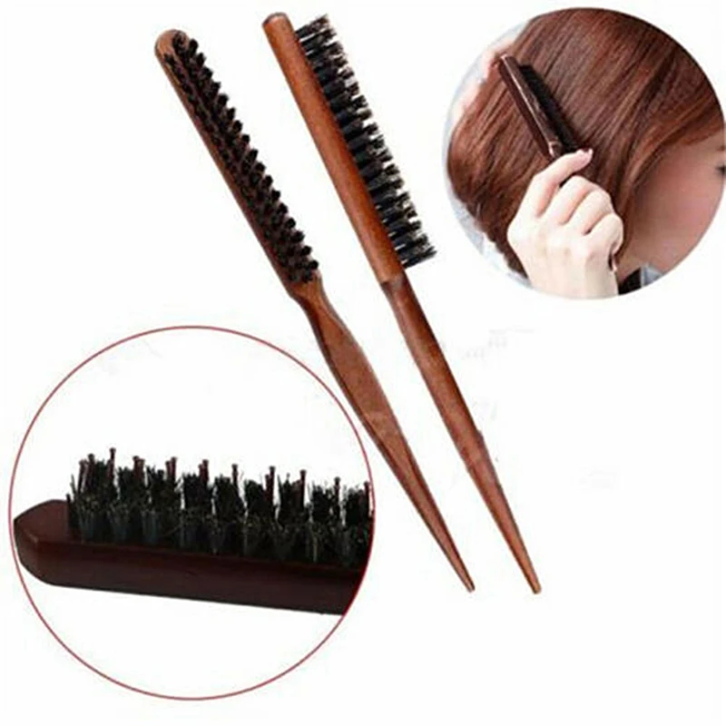 Professional Salon Teasing Back Hair Brushes Boar Bristle Wood Slim Line Comb Hairbrush Extension Hairdressing Styling Tools DIY