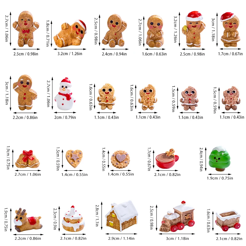 22pcs Christmas Gingerbread Man Resin Christmas Decorations Cute Gingerbread Man Crafts DIY Dollhouse Accessories