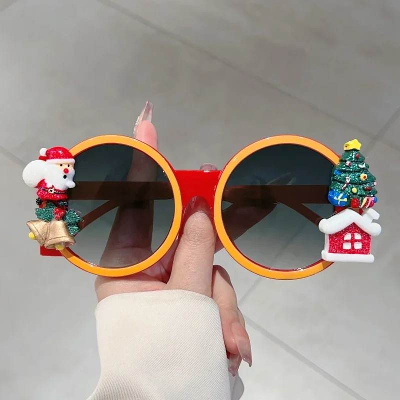 KAMMPT gafas de sol redondas de gran tamaño, gafas de sol decorativas navideñas bonitas a la moda, gafas de sol originales con gradiente para fiesta y Festival