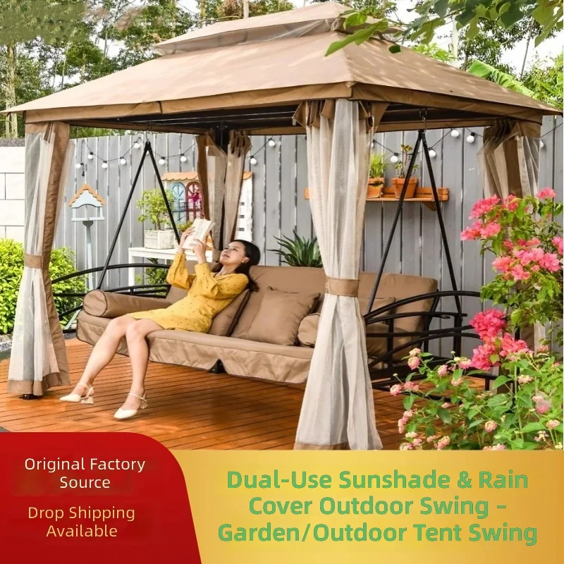 #Modern Rope Hanging Swing Bed 3-Person Outdoor Patio Swing with Quick-Dry Cushion for Villa & Park