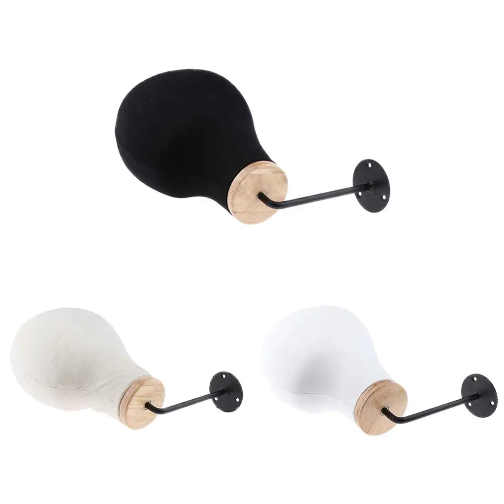 Canvas Mannequin Head for Wigs with Wooden Stand Wall Mount Hat Display Holder for Boutique Salon Styling