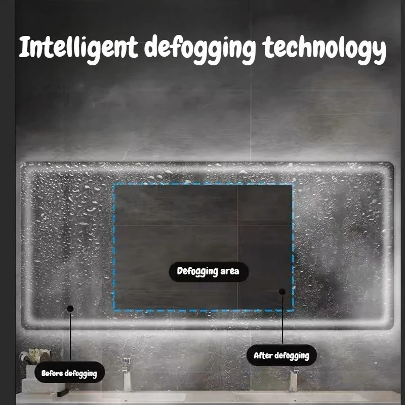 LED Smart Bath Mirrors Simple and Fashionable Mirror Touch Defogging Toilet Wall Mounted Bathroom Mirror Home Household Use