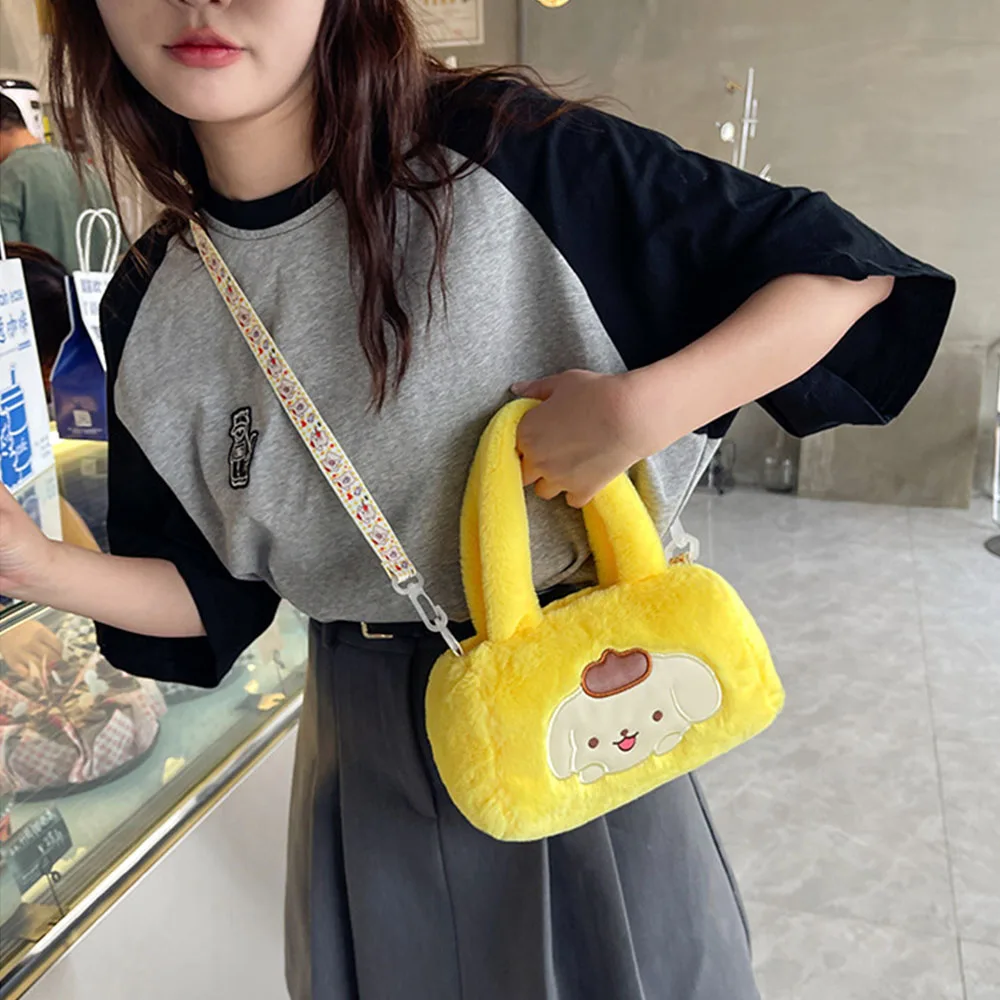 กระเป๋าสะพายข้างตุ๊กตาปอมปอมปูริน กระเป๋าถือการ์ตูนขนฟู กระเป๋าสะพายข้างเด็ก กระเป๋าถือพกพา กระเป๋าเป้สะพายหลังอนิเมะน่ารัก ของขวัญวันหยุด