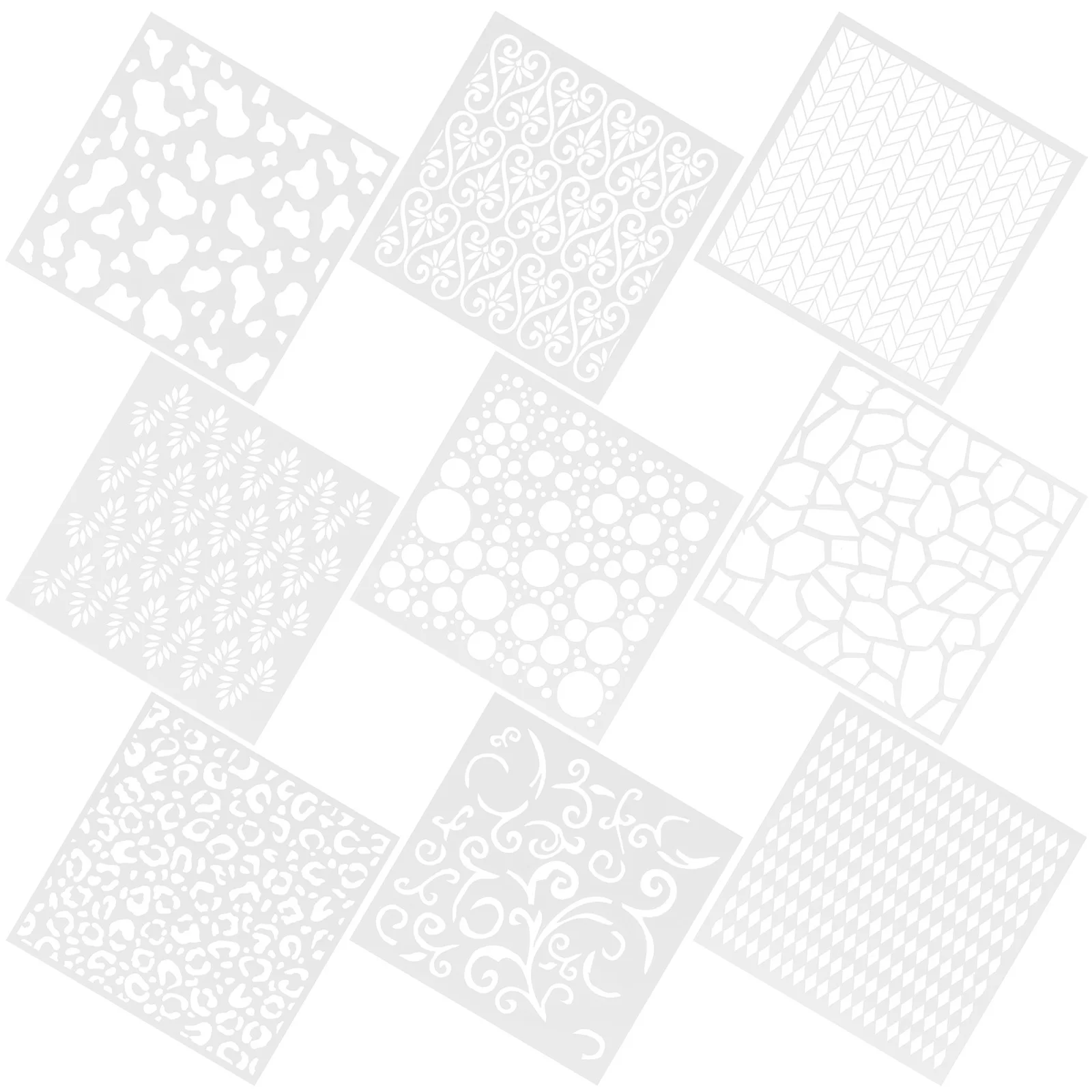 9 قطع استنسل رسم قابل لإعادة الاستخدام أنماط هندسية لتطوير المهارات الفنية واستنسل رسم الحرف اليدوية ذاتية الصنع