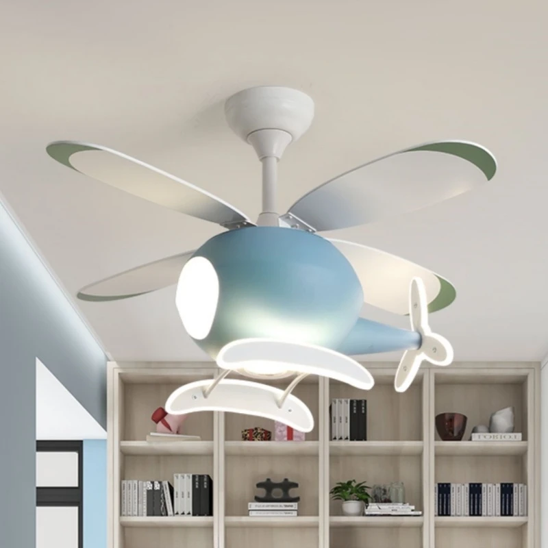 Cartoon Led Ceiling Fan Lamp Helicopter Light Chandelier For Children's Room Living Room Bedroom