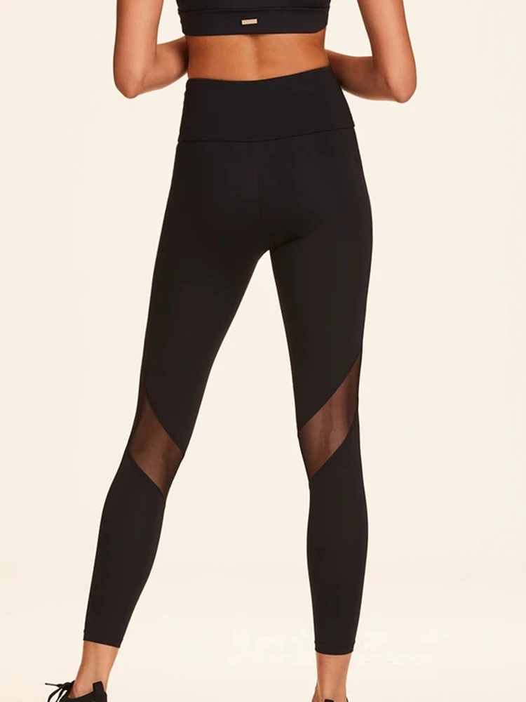 Pantaloni da Yoga da palestra da donna Leggings sportivi in rete nera pantaloni da allenamento da corsa a vita alta collant Push Up