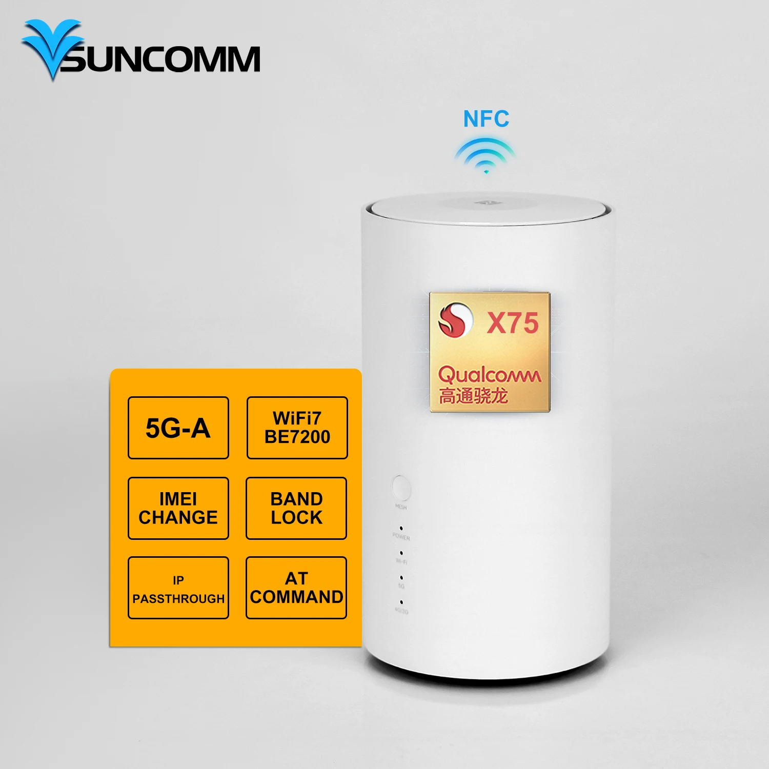 

New SUNCOMM SDX75 5G CPE NR SA NSA BE7200 Carrier Aggregation LTE CAT20 Whole Home WiFi 7 Mesh Gateway NFC 5G Cpe Router
