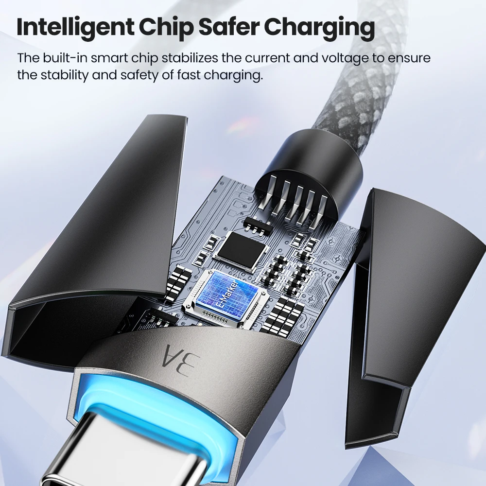 كابل Toocki 3A USB C ذكي لإيقاف التشغيل لهاتف iPhone 15 Pro Max QC3.0 شحن سريع من النوع C سلك لسلك بيانات Samsung Xiaomi OnePlus #5