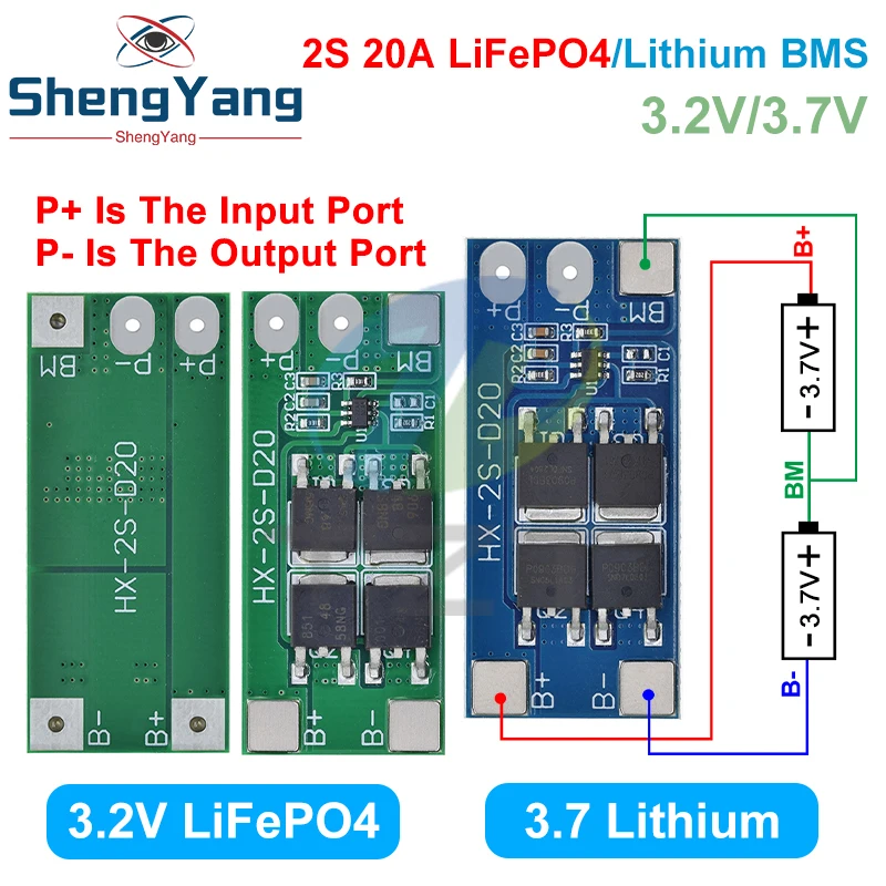 TZT 2S 6.4V 7.4V 20A LiFePO4 / Lithium 18650 32650 Battery Charge Protection Board 13A working Current  20A Current-limiting