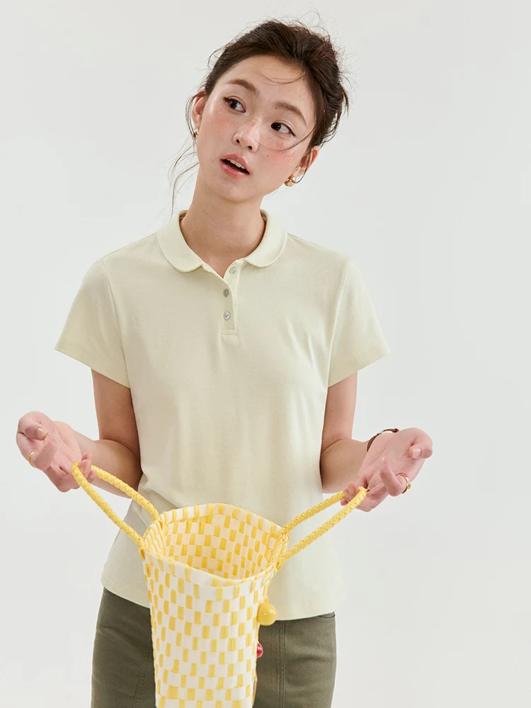 AMUU Original Korean Style Pure Color  Neck Short Sleeve T-Shirt Women Summer New Simple Match Upper Body Commute Style L...