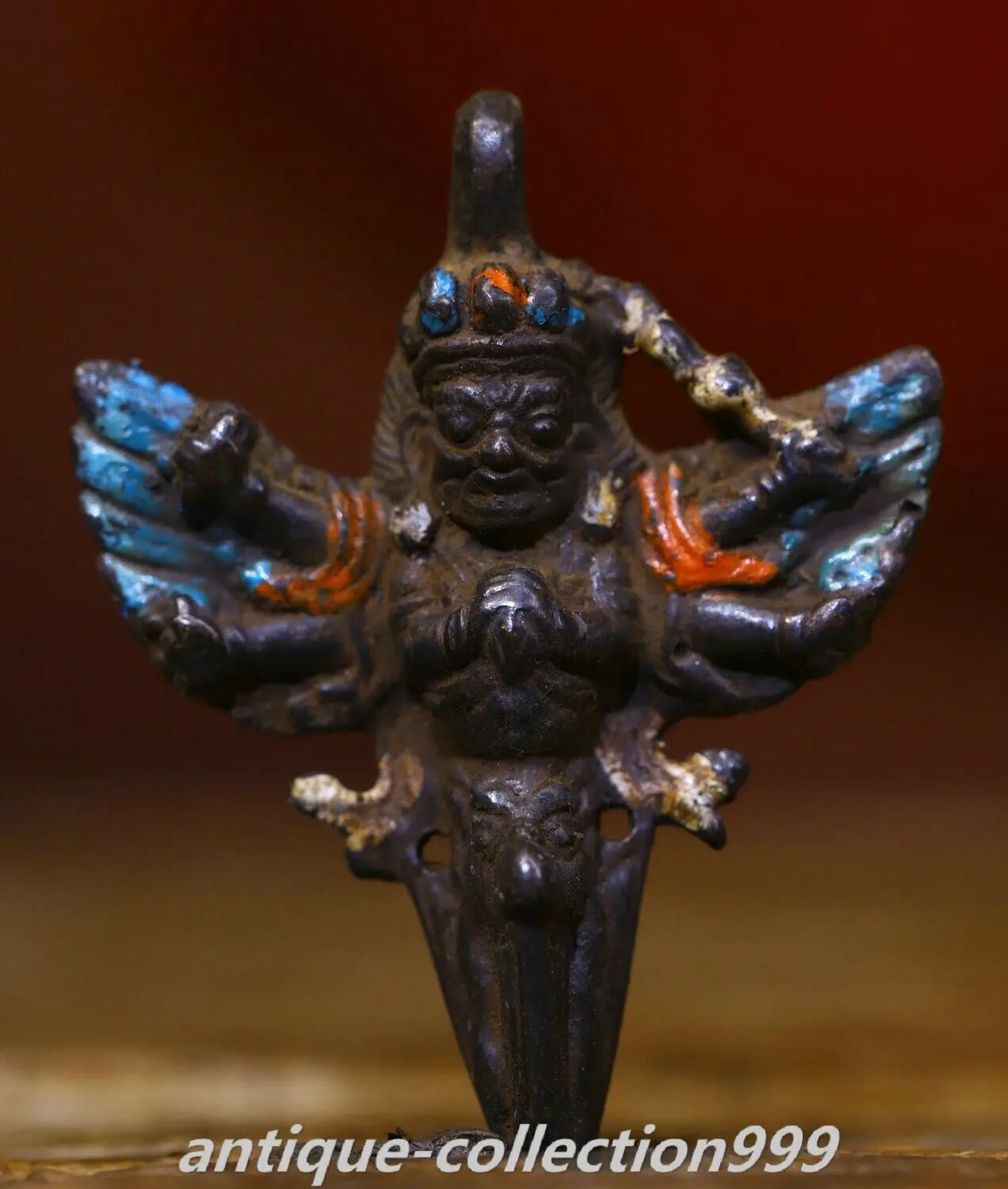 Tibet Pure Bronze Painting Mahakala Wrathful Deity Phurba Dagger Amulet Pendant