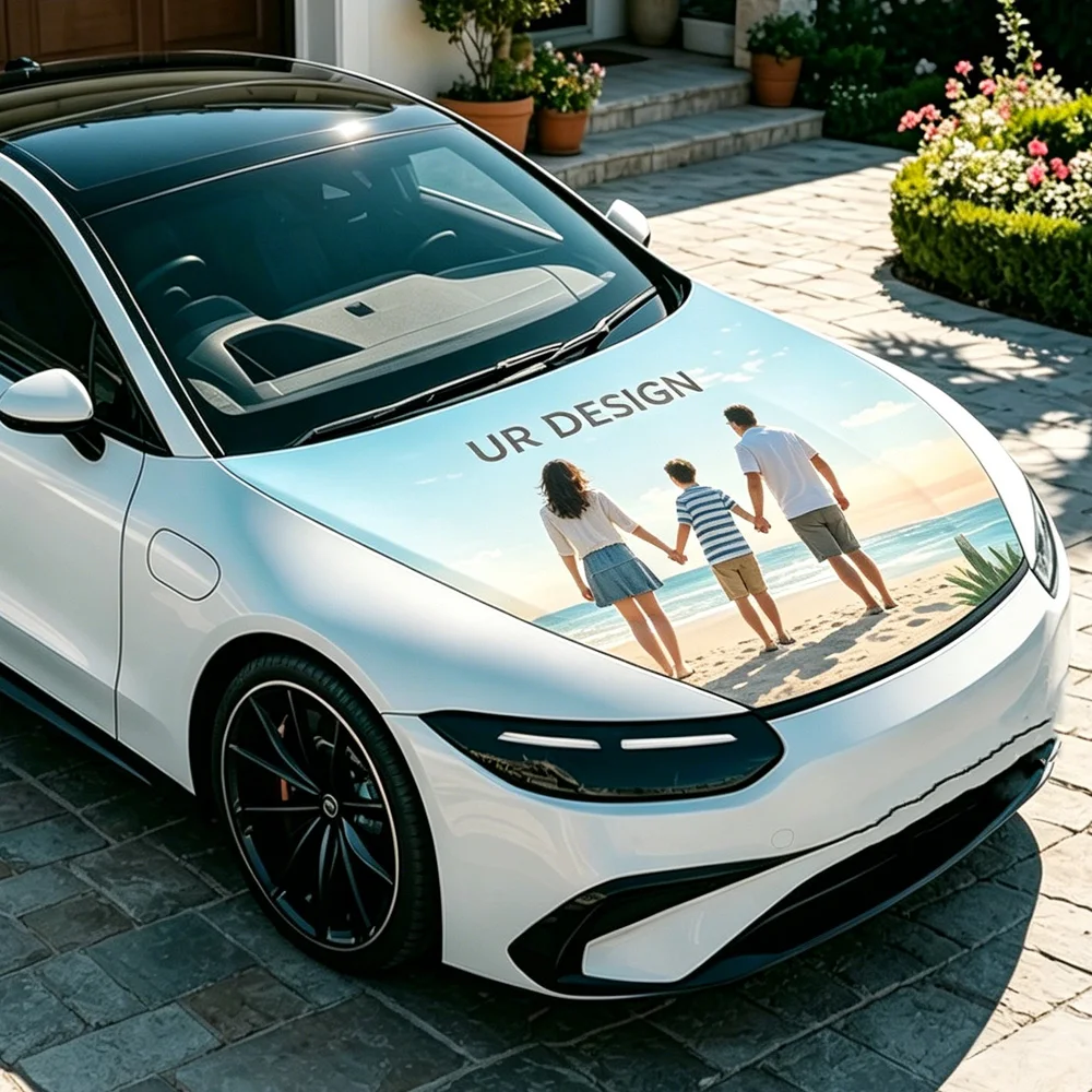 1pc Custom Car Hood Cover, with Elastic Band, Durable Polyester Material, Exquisite Auto Exterior Additions, for Friends Family