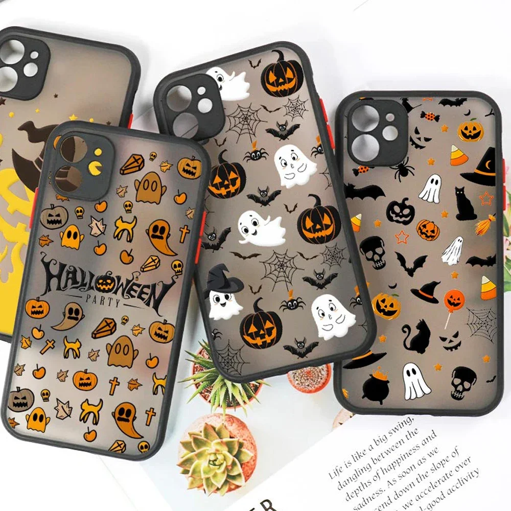 Funda de teléfono de Halloween con dibujos animados para iPhone, carcasa dura de fantasma para iPhone 16, 15, 14, 13, 12, 11 Pro Max, Mini, 7, 8