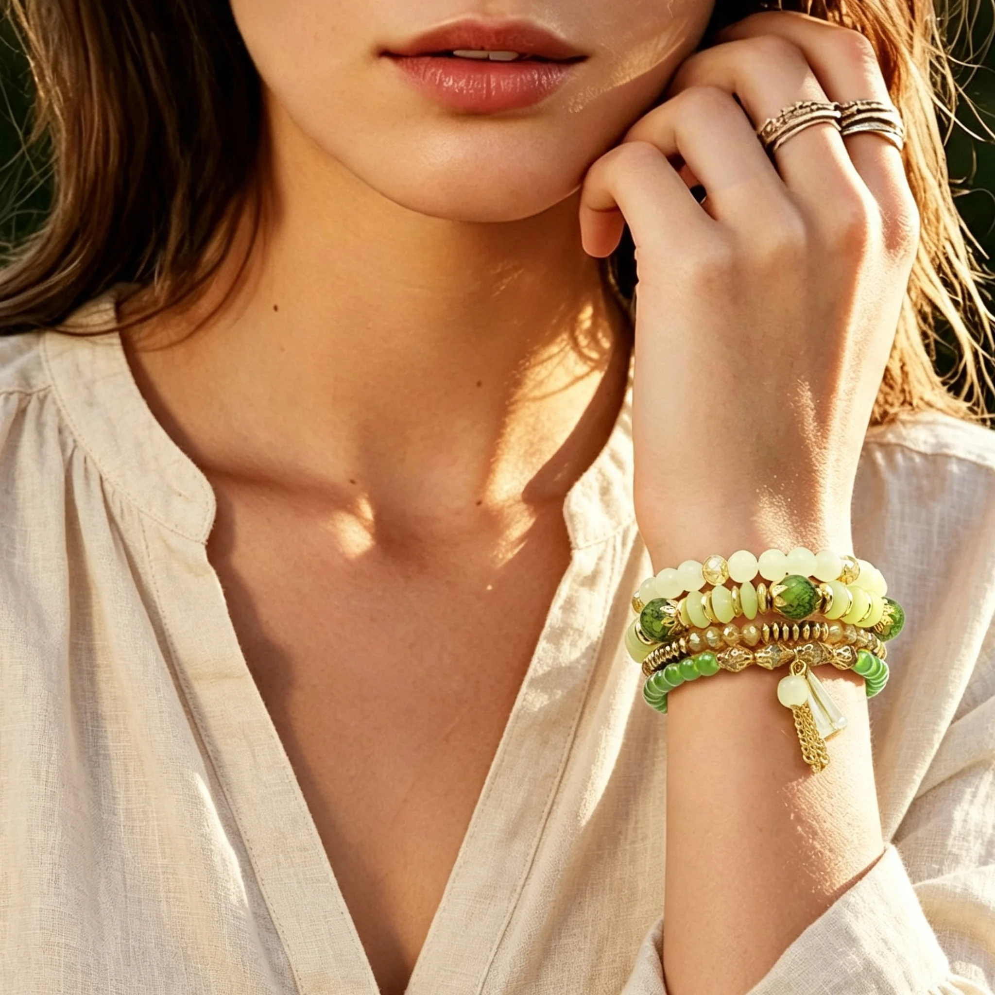 Bohemian Beads Stackable Bracelets for Women Stretch Multilayer Crystal Beaded Charm Elastic Bangle Handmade Jewelry Accessories