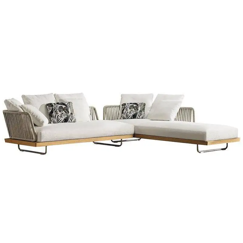 Outdoor terrace sofa courtyard garden rattan solid wood teak open-air sofa combination