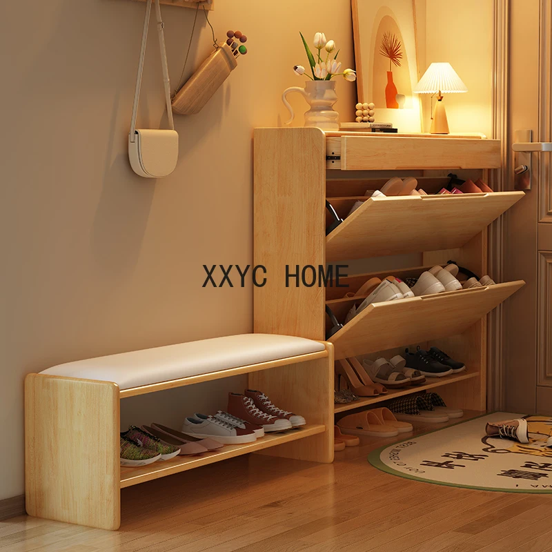 Simple Storage shoe rack multifunction wooden Retro Japanese Show shoe cabinet bench szafka na buty home furniture HD50XJ