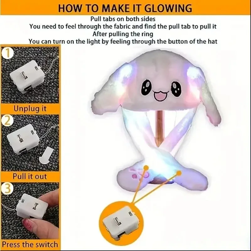 For Women Girls LED Glowing Ear Moving Bunny Hat Soft Cute Headwear Cosplay Party Holiday Daily Home Fun Durable Adjustable