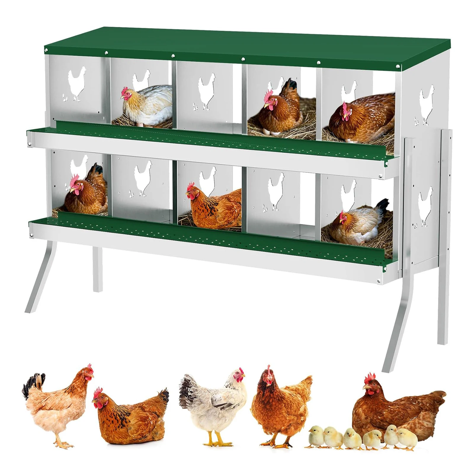 

Chicken Nesting Box with Bracket Legs 6/8/10 Compartment Mental Chicken Laying Boxes for Chicken Coop Hens