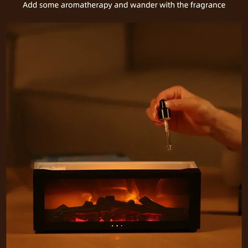 2024 New fireplace flame humidifier bedroom lasting fragrance machine simulated flame aromatherapy machine household fireplace