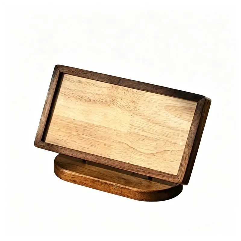【PARTY  DAY】Walnut Wood Money Collection Plate Code Stand Payment Holder Luxury Cafe Countertop Display Handcrafted