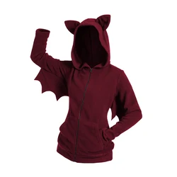 Womens Coat Tops Costume Bat Fleece Hooded Jacket Zip Up Solid Color Top With Hood 2024 Halloween Costume Coats