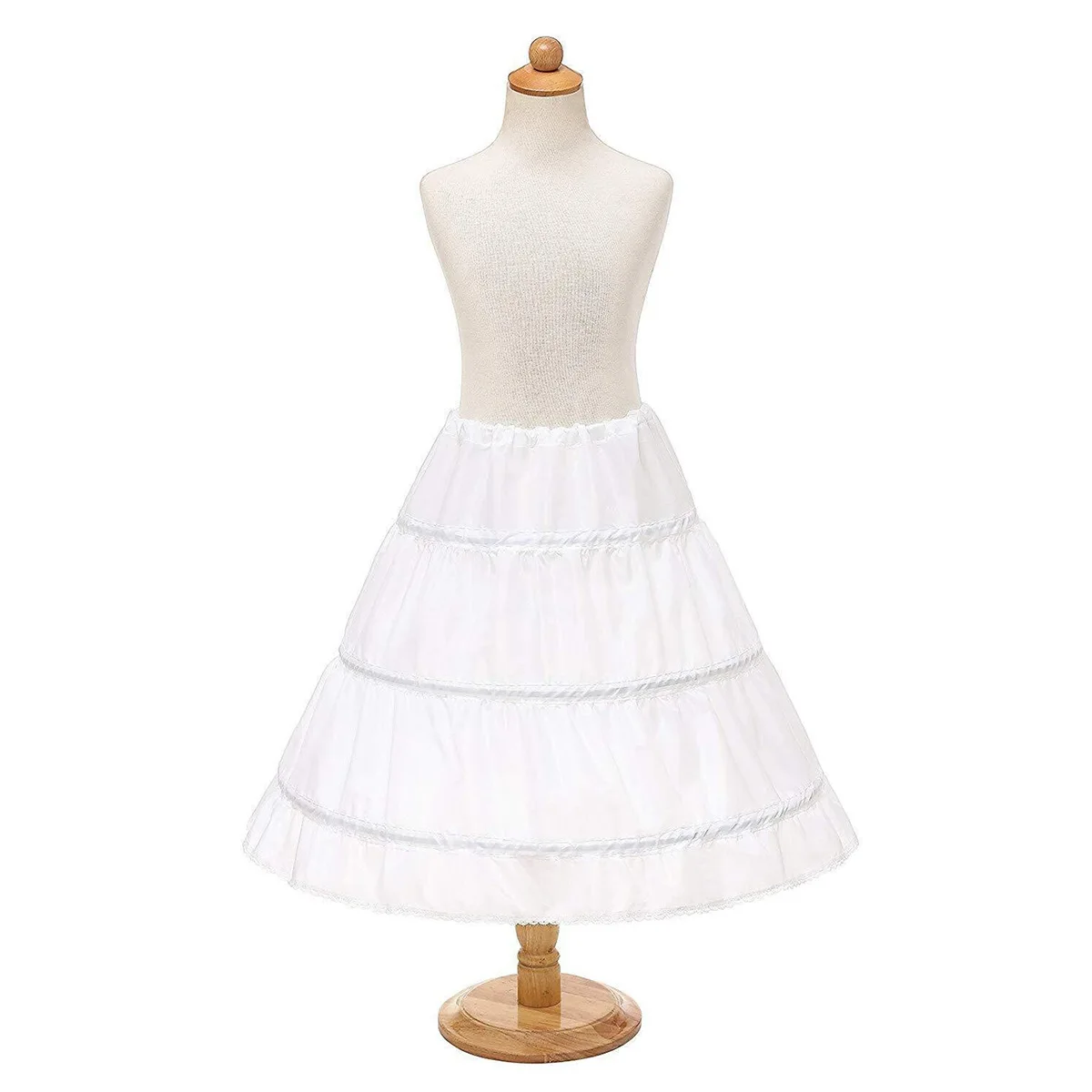 Saia branca com uma linha, 3 aros, para as crianças, menina flor, crinolina, guarnição do laço, vestido, underskirt