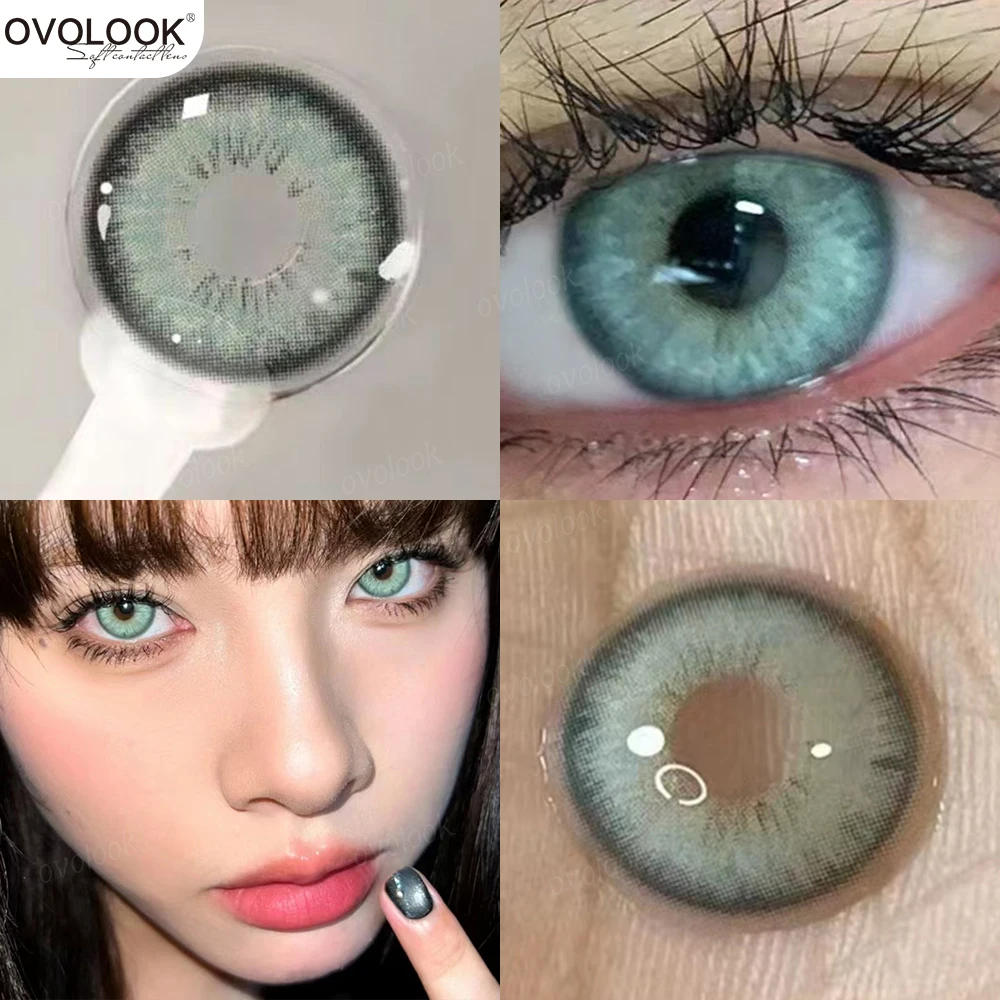 

OVOLOOK-Blue Cat Lens Prescription Contact Lenses for Eyes with Diopter Fashion Pupils Moypia Eye Natural Color Lenses 2pcs/pair