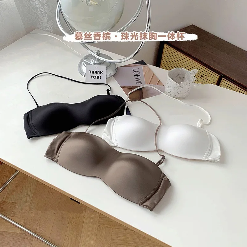 Luxuriöser, umwandelbarer BH aus Satin im japanischen Stil, nahtlos, trägerlos, Neckholder, bequeme Passform, leichte Dessous oder Damen S-XL MOYISU