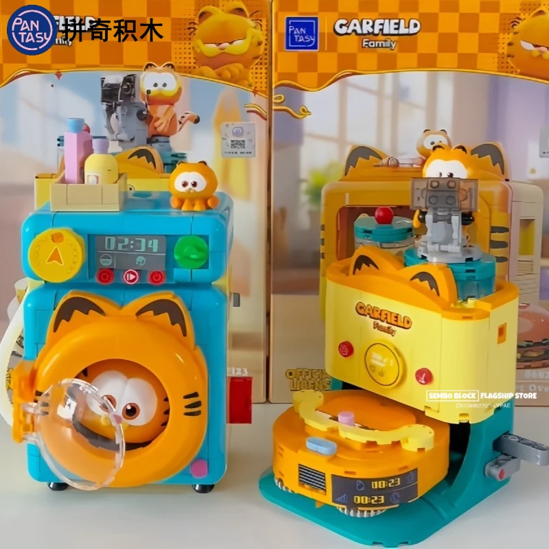 Pantasy The Garfield Show Popcorn Machine Washing Machine Assembled Building Blocks Toy Model Desktop Decoration Children's Gift