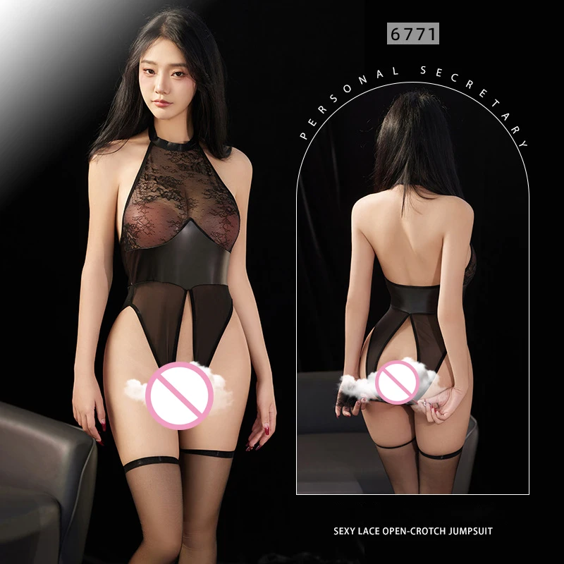 Sexy Adult Erotic Lingerie Bodysuit Transparent Lace Hollow Bra Crotchless Jumpsuits Erotic Nightclub Couple Game Exotic Uniform