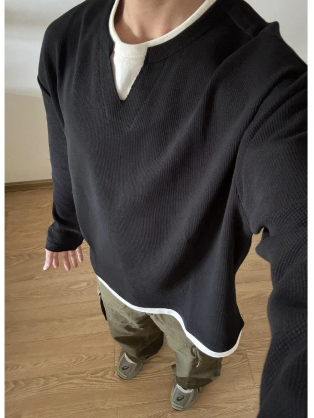 

Men's V-Ne Long Sve Sweatirt Casual Versatile Heavyweight Cleanfit T-irt Spring Autumn Faion Brand Youth Leisure