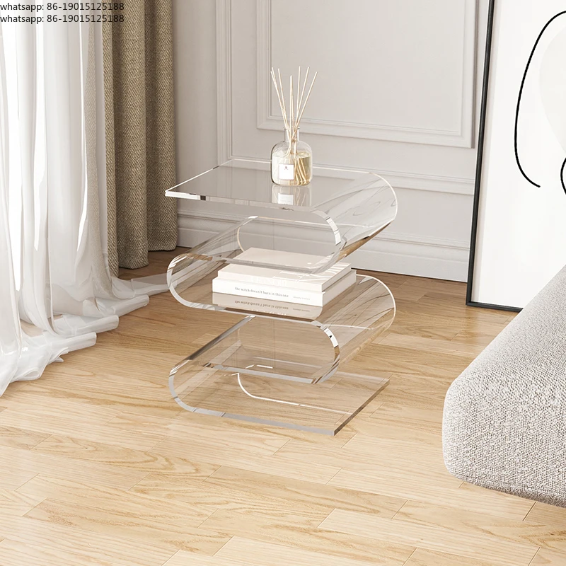 Nordic Acrylic S-Shaped Side Table Minimalist Luxury Bookshelf Storage Stand Living Room Bedroom End Table 5 Colors