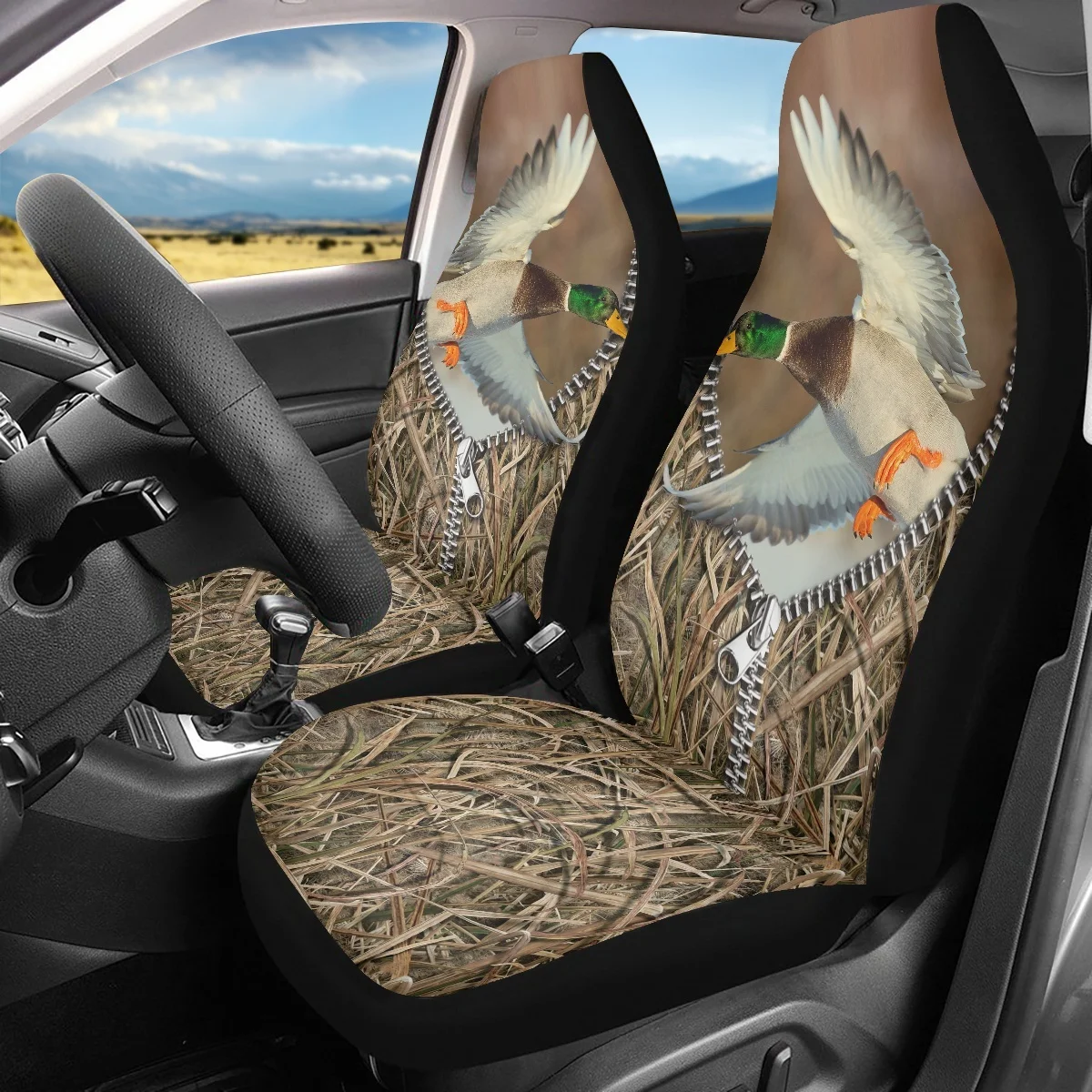 Protector Auto Decor Straw Cute Goose Pattern Auto Front Seat Cover Set Universal Fit SUV Most Auto Truck Van for Women Men New