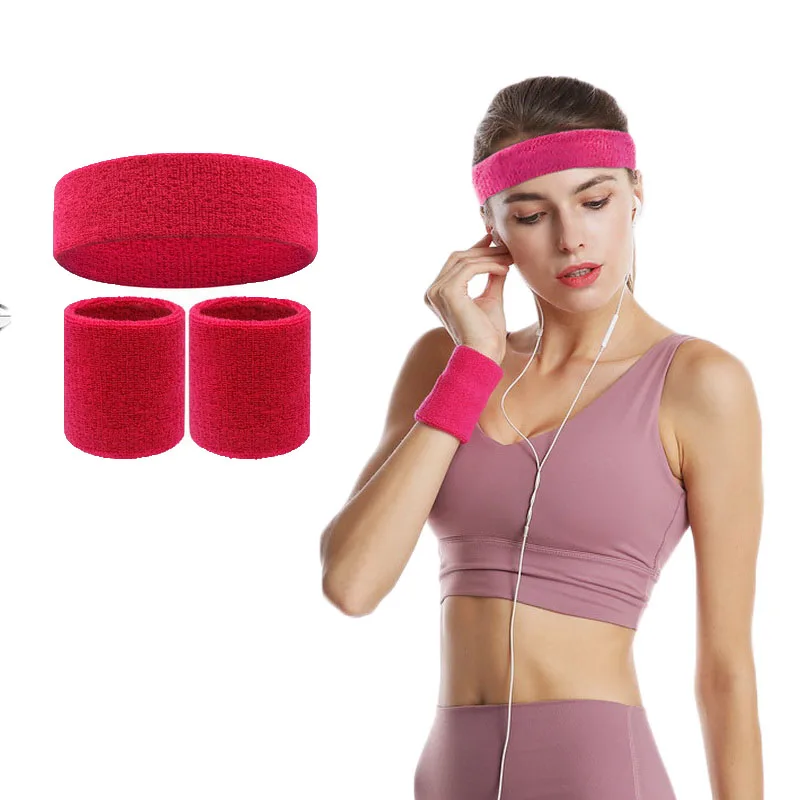 Cotton Tennis Wristbands Headband Set for Men Women Yoga Run Gym Head Sweat Bands Volleyball Elastic Wrist Cuff Sports Headband
