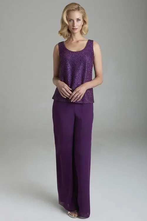Cheap Lace Mother Of The Bride Pant Suits With Jackets Three Pieces Sequined Wedding Guest Dresses Plus Size Mothers Groom Dress